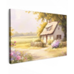 Huisje - Hout - Bloemen Tuinposter op houten frame 2 cm dik klein -3d