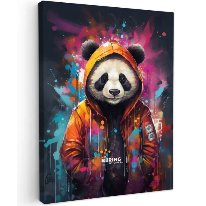 Panda met oranje jas en verfspetters canvas 2cm klein -z3d