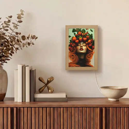 Vrouw - Aardbeien - Kroon Light Box met kabel (Tafellamp) klein -sfeer2