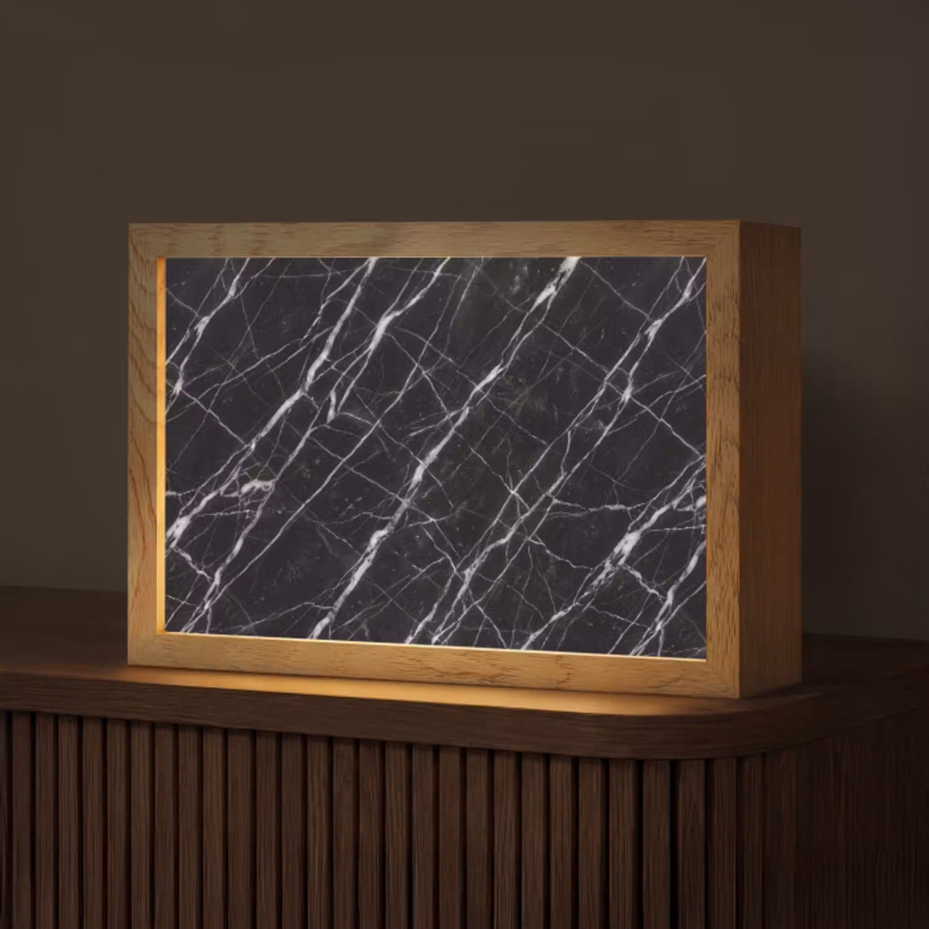 Marmer - Aders - Abstract - Zwart Light Box met kabel (Tafellamp) klein -z3d_website