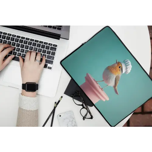 Roodborstje - Vogel - Koksmuts - Sokkel laptophoes neopreen klein -bureau