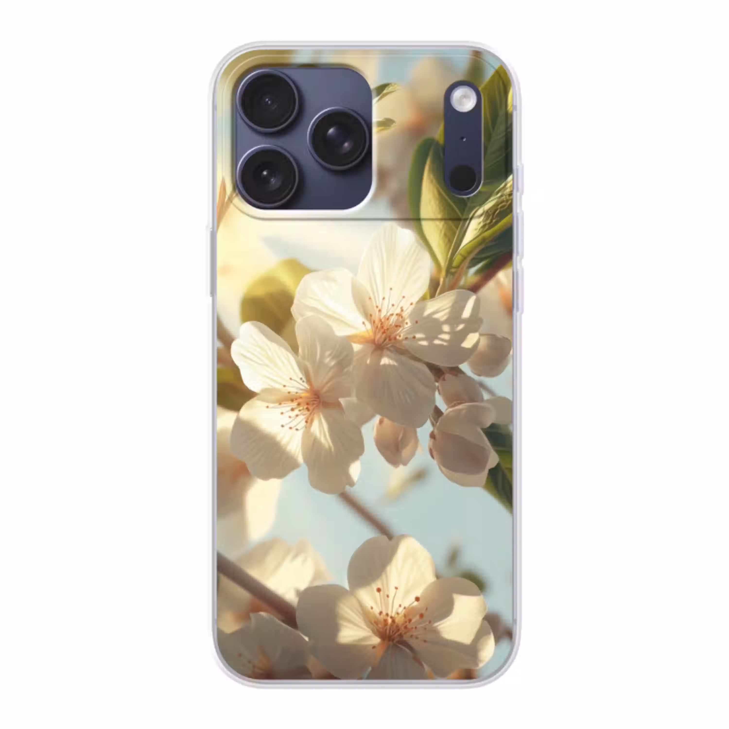 Bloesems - Wit - Zonnestralen -  Bloemblaadjes Telefoonhoesje iPhone 17 Pro Max klein -3d