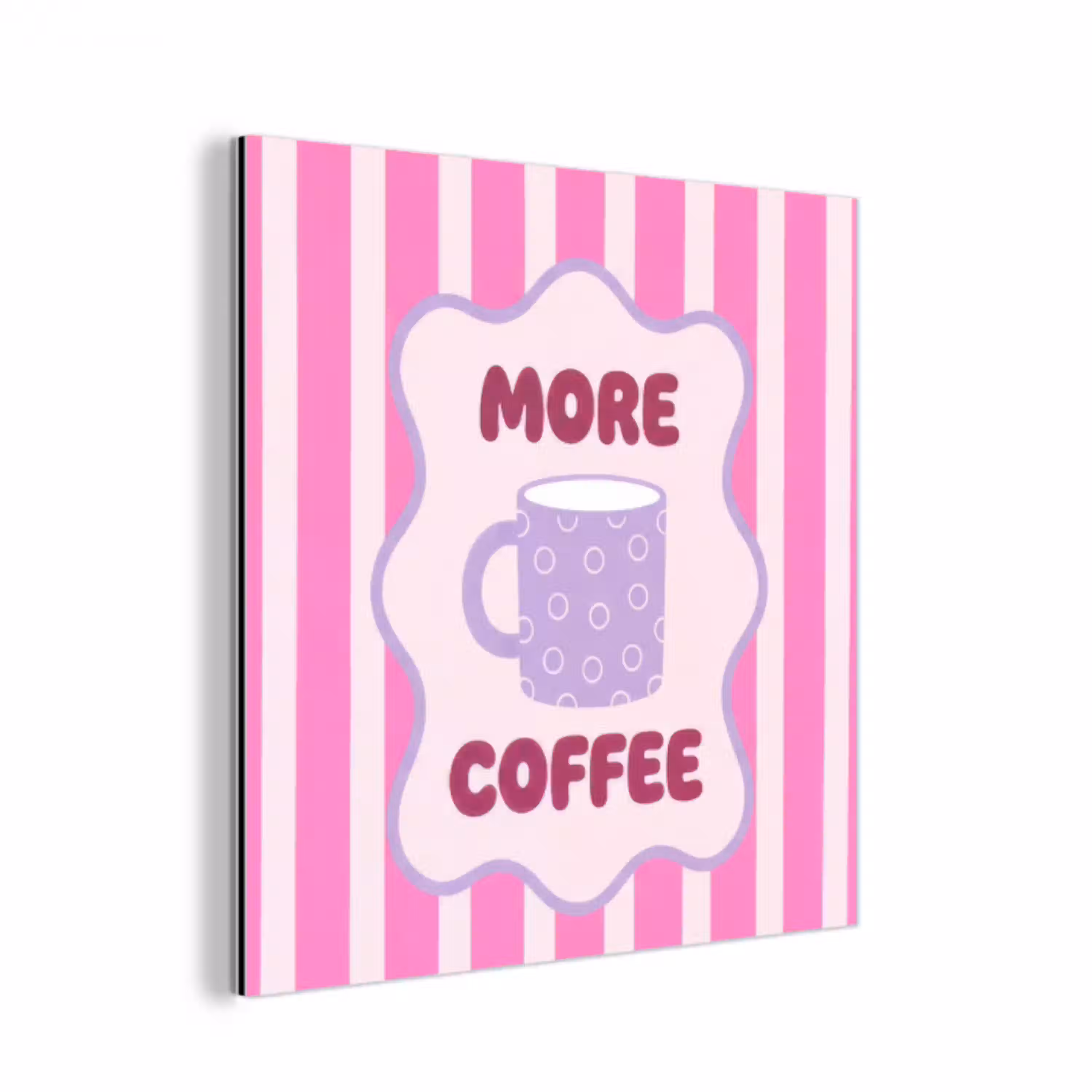 More coffee - Roze - Paars - Strepen - Mok aluminium wit klein -3d