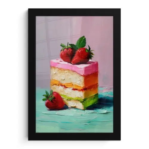 Taartje - Aardbeien - Glazuur - Kleurrijk fotolijst zwart zonder passe partout klein -3d