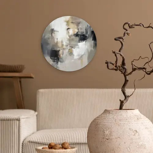 Kleurenpalet - Penseelstreken - Beige - Nevelig Wandcirkel kunststof plaat 5mm dik klein -sfeer1