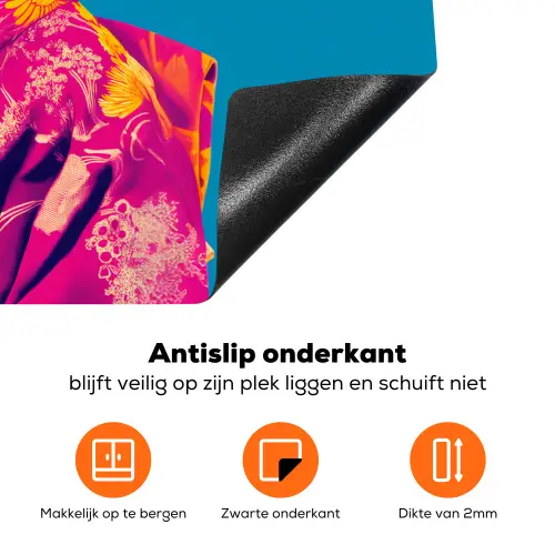 Bloemenkrans - Hagedis - Kimono - Paars Inductie beschermer vinyl 3mm klein -zzzzzzz-td-onderkant