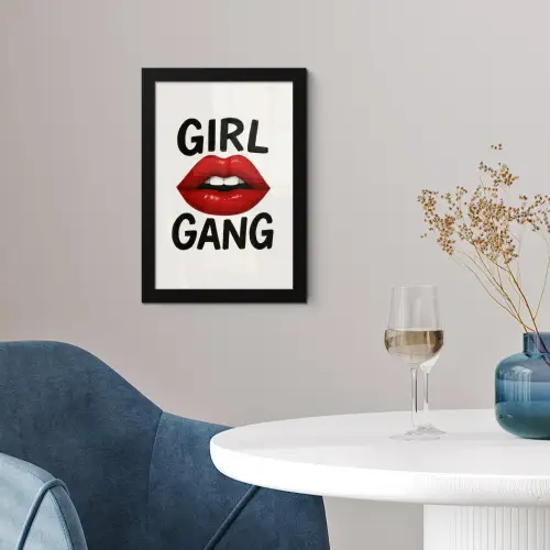 Lip - Girl - Rood - Letters fotolijst zwart zonder passe partout klein -sfeer4