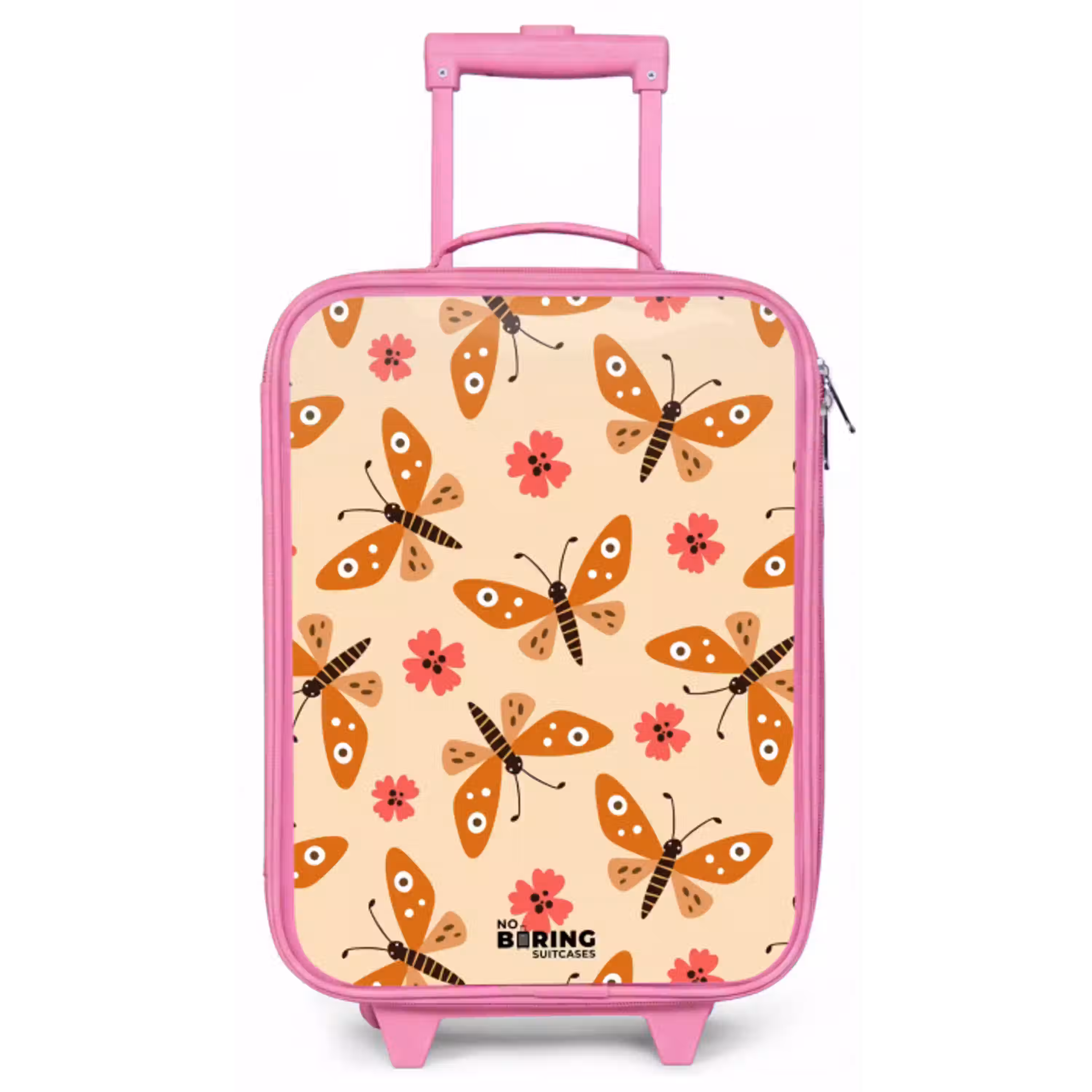 Oranje vlinders en roze bloemen op beige achtergrond Kinderkoffer - Roze klein -zz3dotto