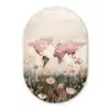 Wereldkaart - Roze - Bloemen Wandcirkel Ovaal Glas middel -3d