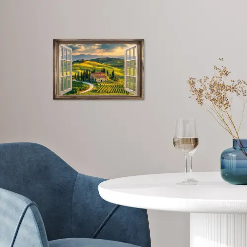 Doorkijk - Toscane - Uitzicht - Landschap - Zomer poster papier klein -sfeer3