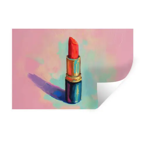 Lippenstift - Rood - Penseelstreken Muursticker klein -3d