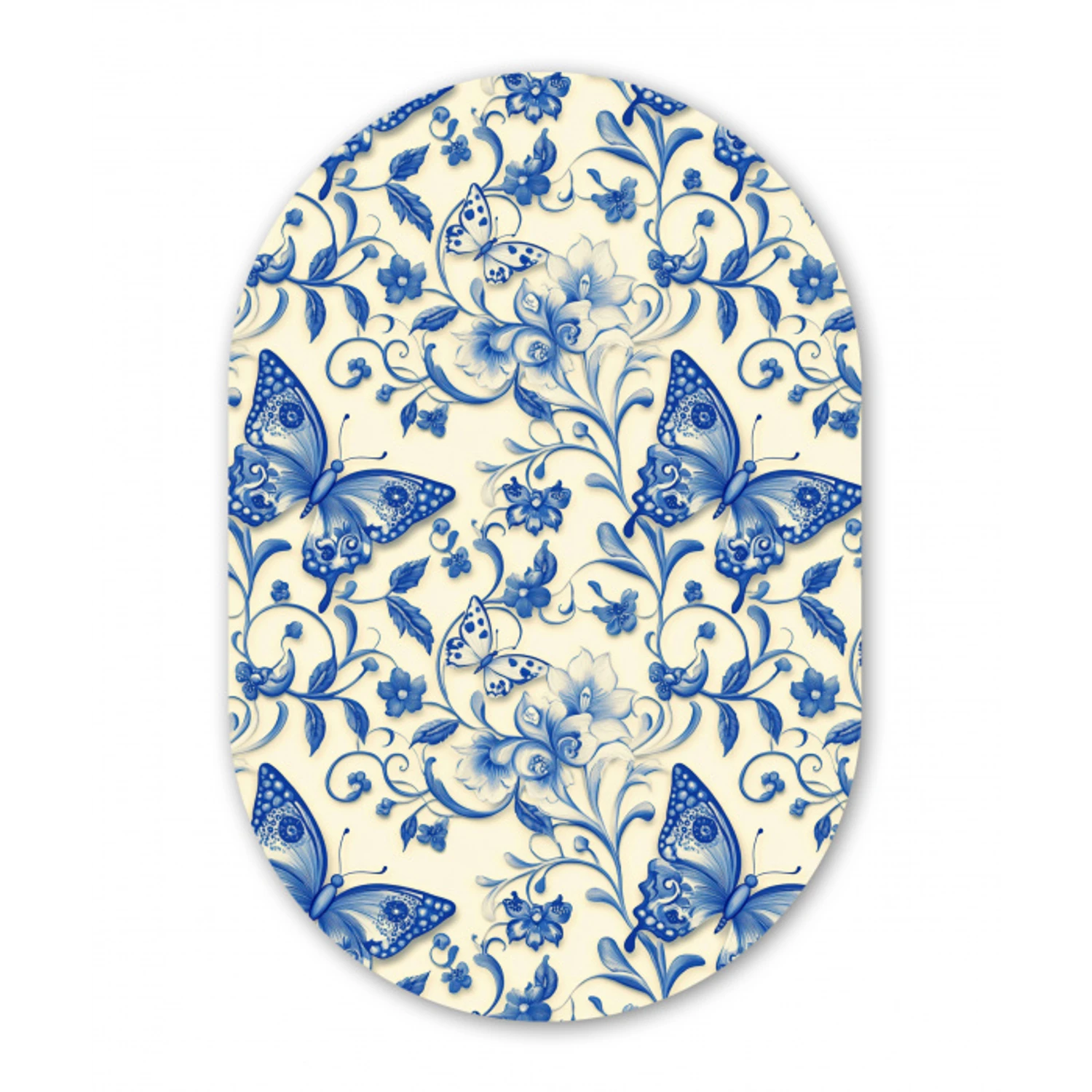Vlinders - Bloemen - Blauw - Botanisch Wandcirkel Ovaal Aluminium middel 839 -3d