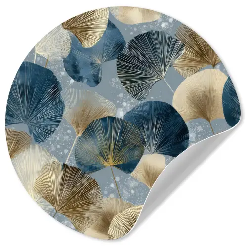 Bladeren - Abstract - Goud - Blauw Wandcirkel behangsticker klein -3d
