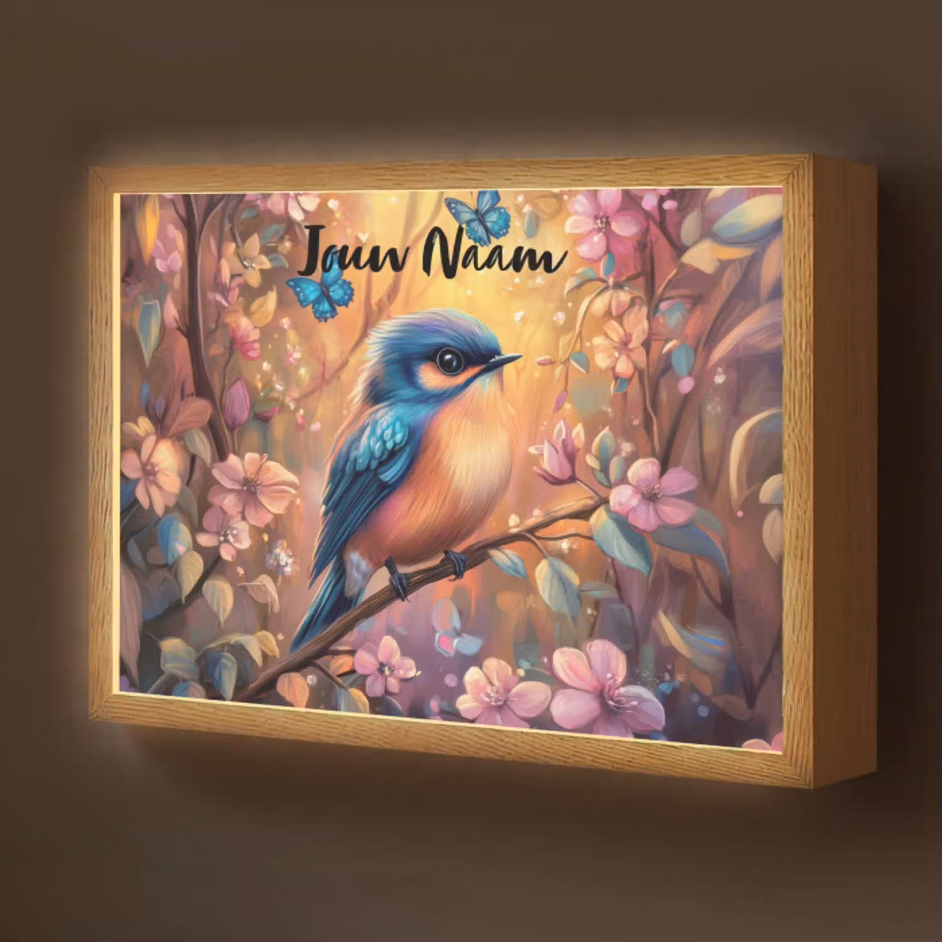 IJsvogel - Sprookjesbos - Roze - Bloemen Light Box met batterij (Wandlamp kind) middel -z3d_website
