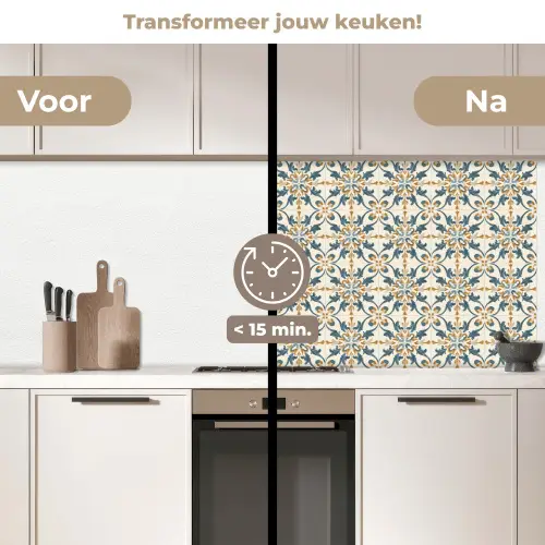 Patroon - Klassiek - Kleurrijk keuken achterwand 2 middel 871 -voor-na2_NL