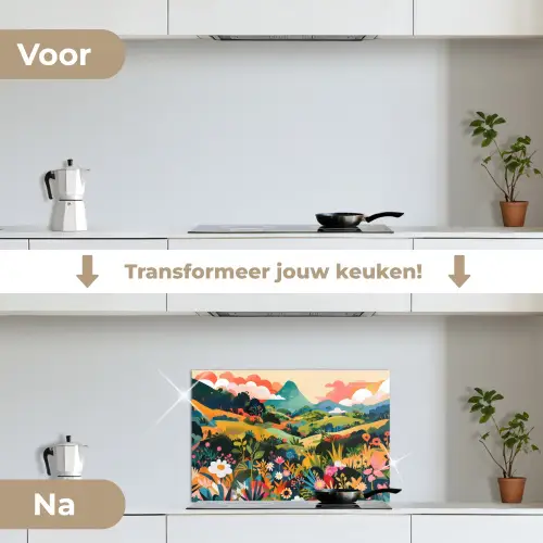 Zonlicht - Heuvels - Wolkenlucht keuken achterwand spatscherm klein -voor_na_NL
