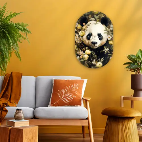 Panda - Pandabeer - Wilde dieren - Natuur - Bloemen Wandcirkel Ovaal Forex klein -sfeer4