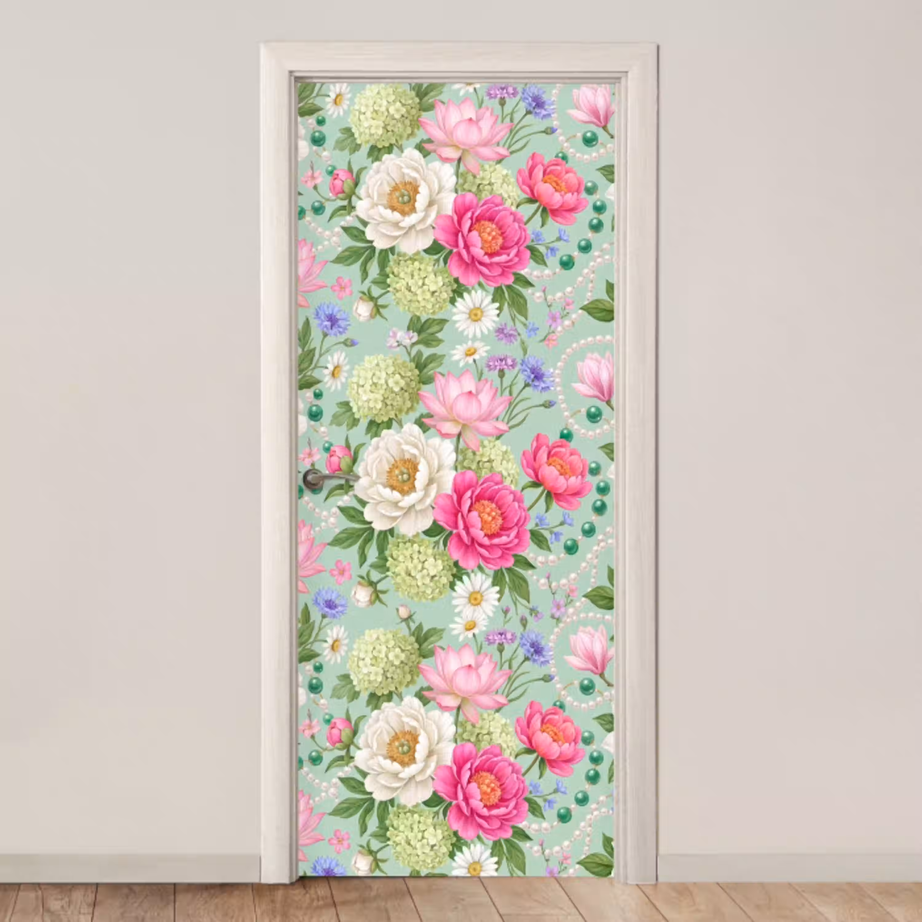 Bloemen - Patroon - Botanisch - Groen deurposter klein -3d_beige
