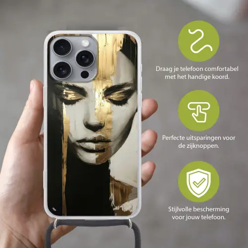 Ogen - Gezicht - Goud - Strepen Hoesje iPhone 16 Pro Max met koord klein -sfeer2_NL