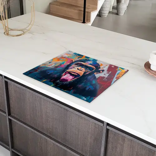 Aap - Tong - Abstract - Zwart Inductie beschermer vinyl 3mm groot -sfeer8