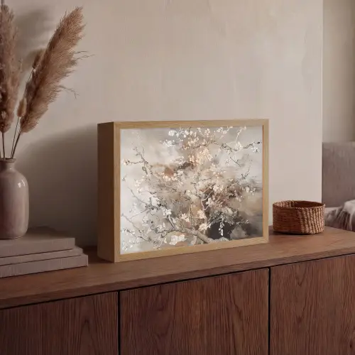 Amandelbloesem - Kunst - Van Gogh - Beige - Abstract Light Box met batterij (Wandlamp) middel -sfeer2
