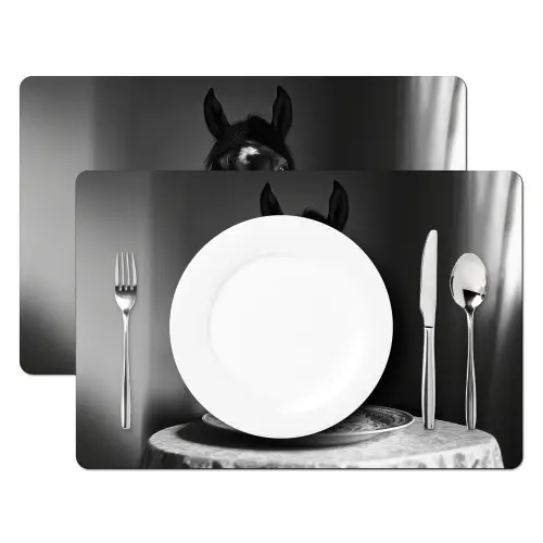 Paard - Bord - Pasta - Tafelkleed - Zwart Wit - Dieren Placemat vinyl groot -zzsfeer2_Kitchenyeah-website