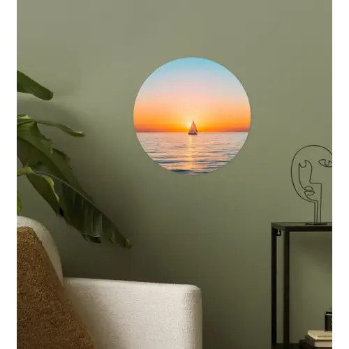 Zee - Zeilboot - Zonsondergang Wandcirkel behangsticker klein -sfeer2