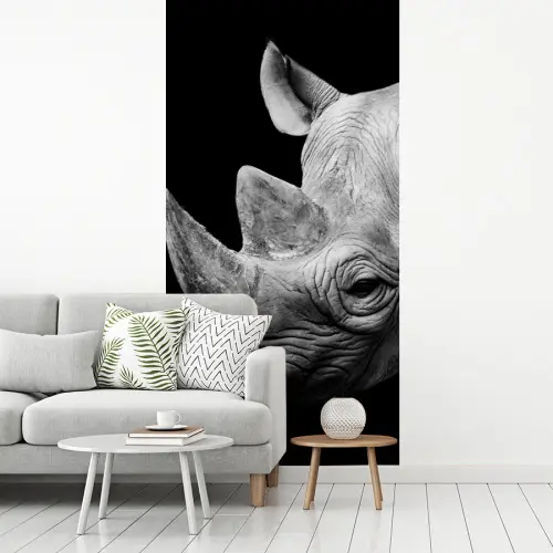 Dieren - Neushoorn - Zwart - Wit - Portret fotobehang vinyl groot -woonkamer