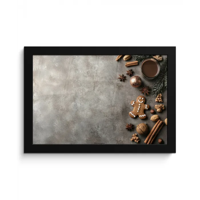 Winter - Kerst - Beton - Gingerbread man fotolijst zwart zonder passe partout klein -3d
