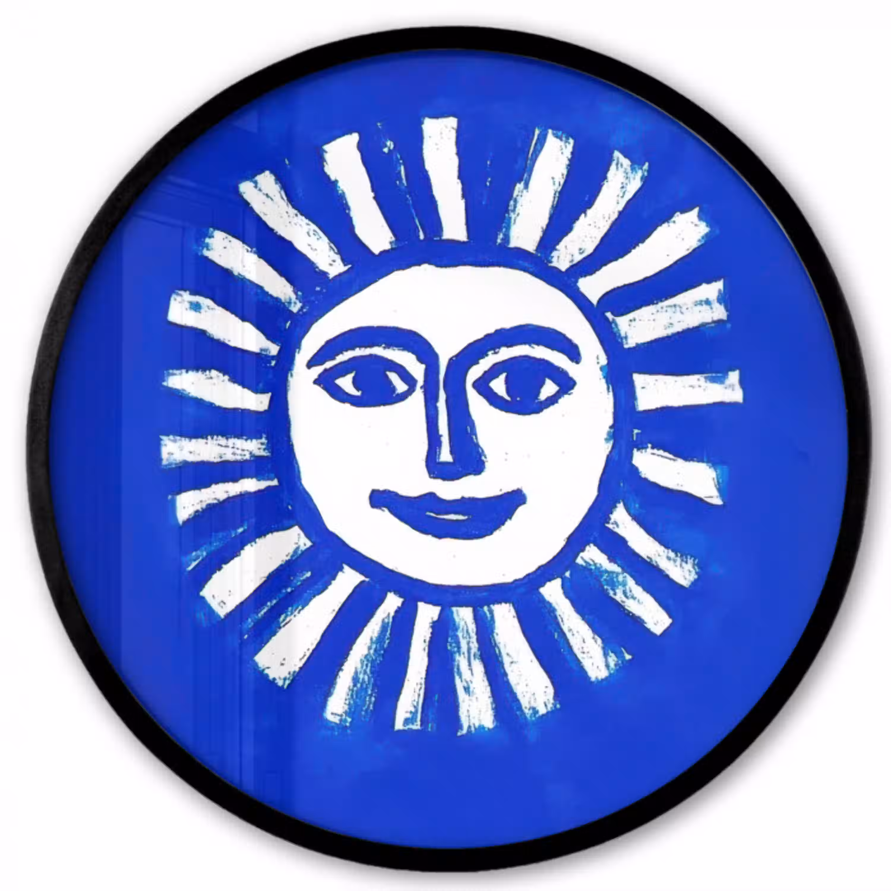 Zon - Gezicht - Penseelstructuur - Blauw Fotolijst rond zonder passe partout klein -3d