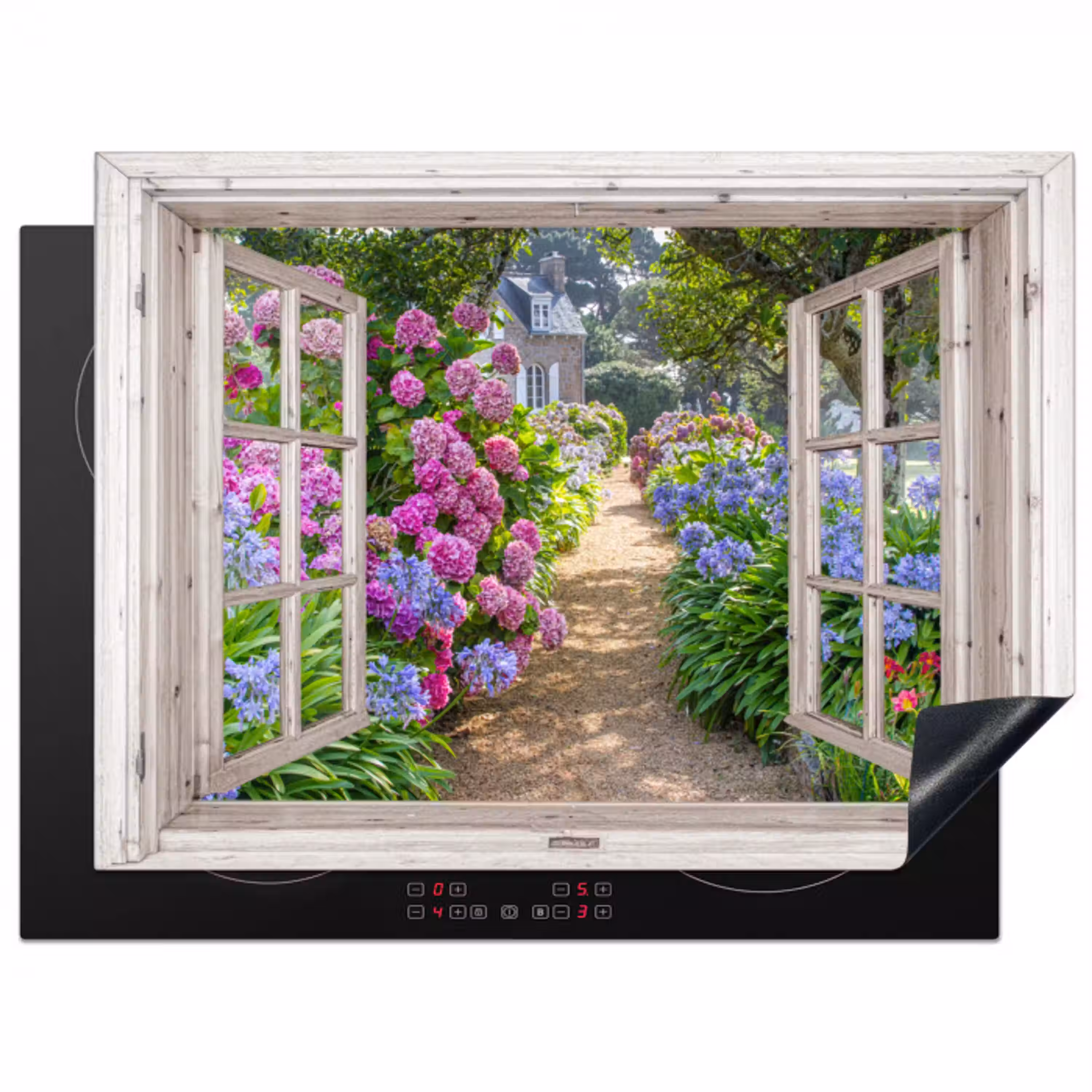 Hortensia - Doorkijk - Bloemen - Zomer - Paars - Pad Inductie beschermer vinyl 3mm klein -3d