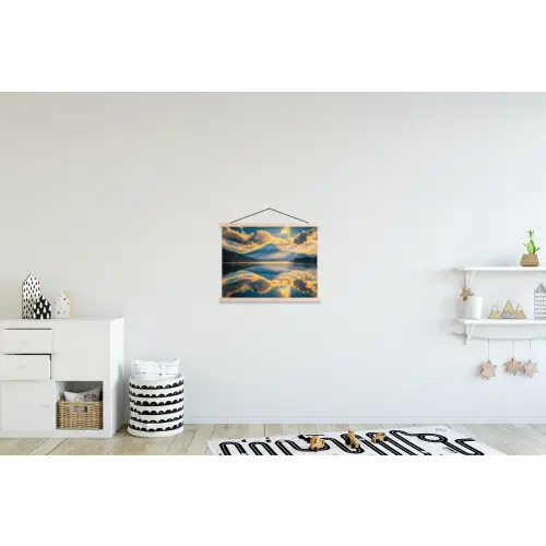 Berg - Rivier - Zonsondergang textielposter latten blank klein -kinderkamer