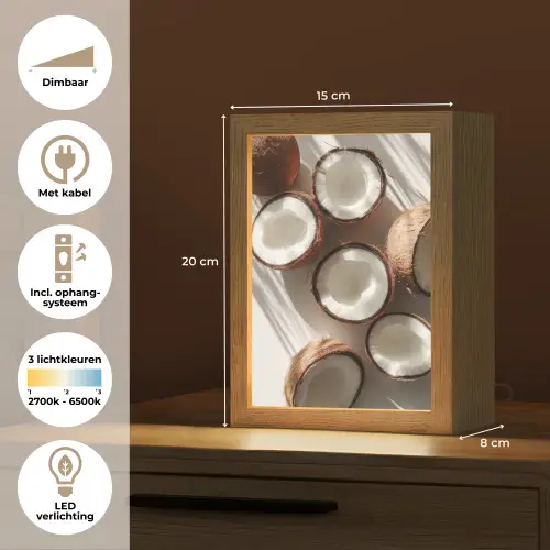 Kokosnoten - Bruin - Shaduw Light Box met kabel (Tafellamp) klein -USP_NL
