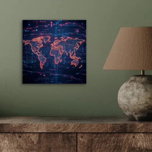 Wereldkaart - Futuristisch - Oranje aluminium wit klein -sfeer2