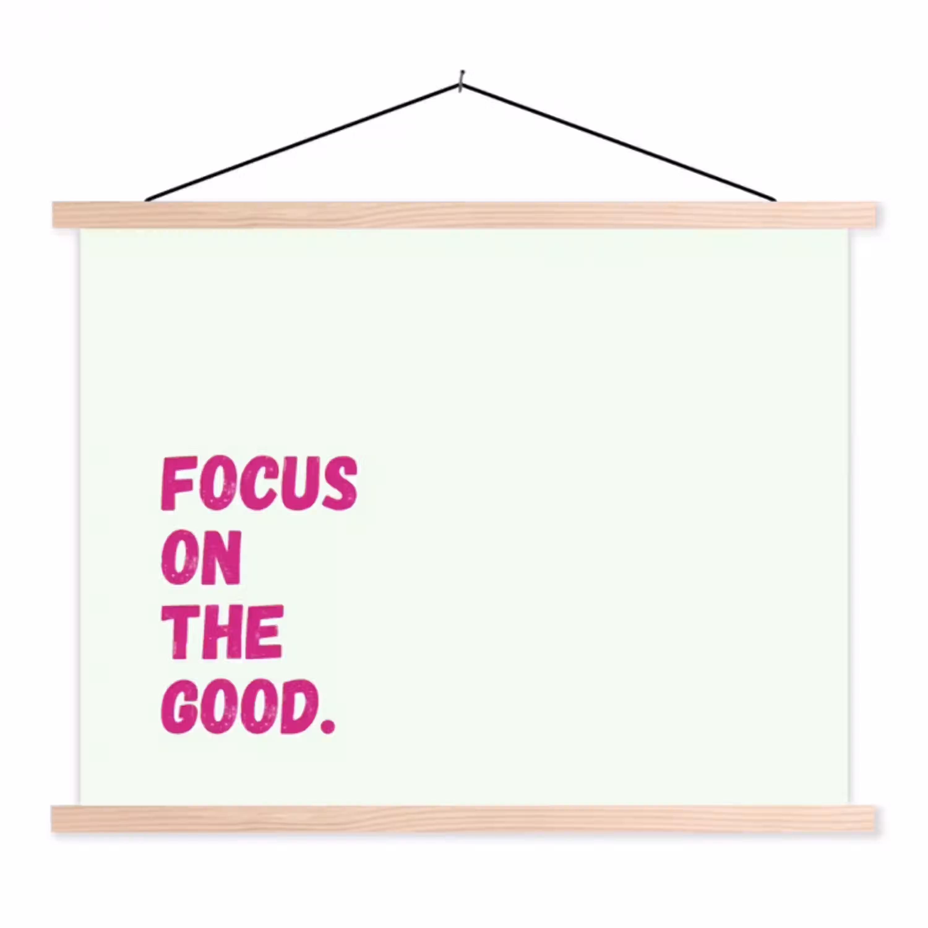 Focus on the good - Beige - Roze textielposter latten blank klein -3d