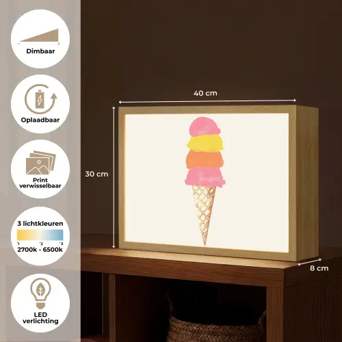 Schepijs - Hoorntje - Illustratie - Minimalistisch Light Box met batterij (Wandlamp) middel -USP_websiteoverzichtNL