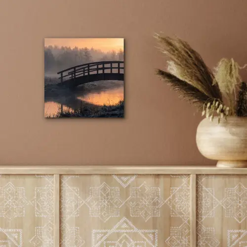 Brug - Mist - Bomen - Water aluminium wit klein -sfeer4