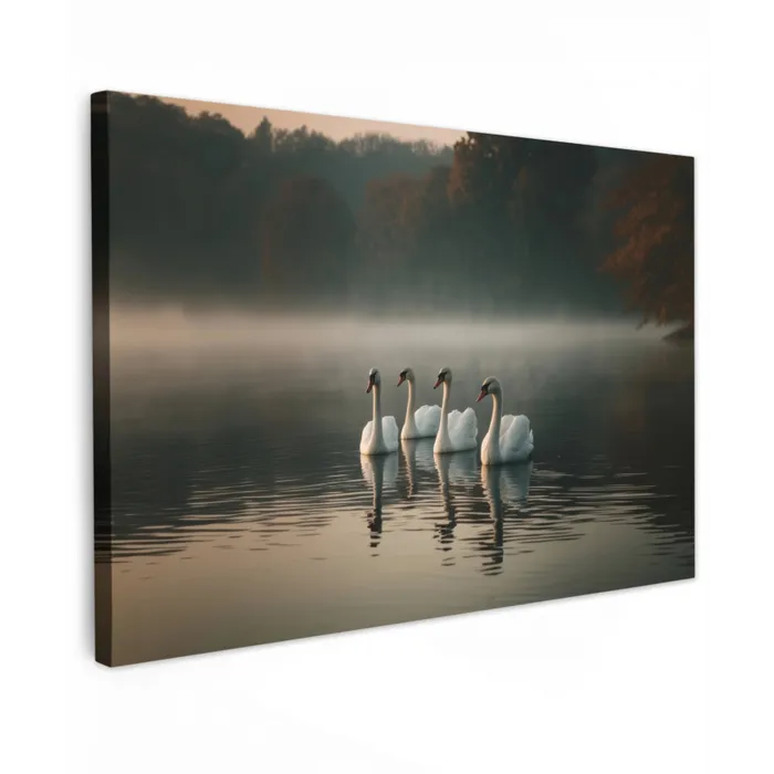 Zwanen - Wit - Water - Mist canvas 2cm klein -z3d
