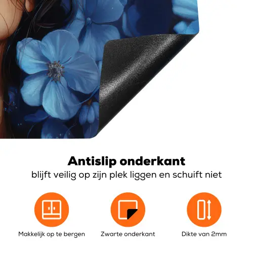 Vrouw - Blauw - Bloemen - Vlinders - Natuur Inductie beschermer vinyl 3mm klein -zzzzzzz-td-onderkant