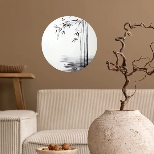 Bamboestammen - Water - Minimalistisch - Wit Wandcirkel behangsticker klein -sfeer1