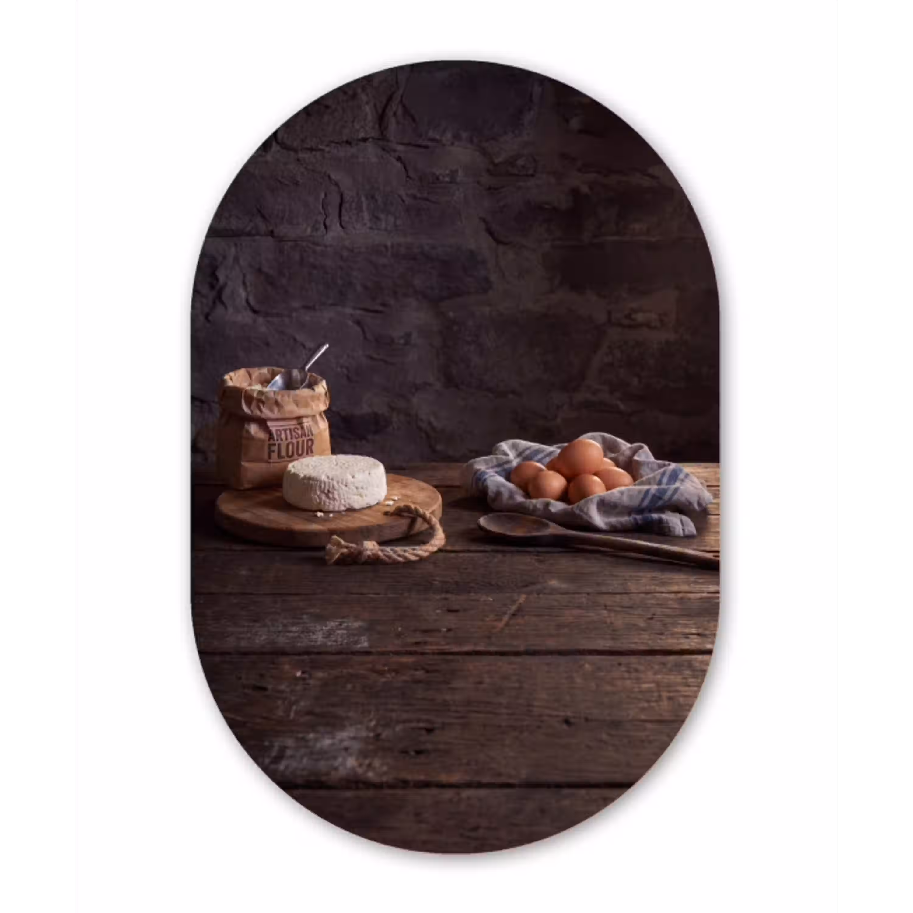 Meel - Eieren - Eten Wandcirkel Ovaal Aluminium middel -3d