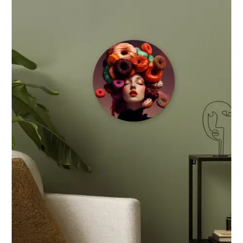 Vrouw - Donuts - Kleurrijk Wandcirkel plexiglas klein -sfeer3