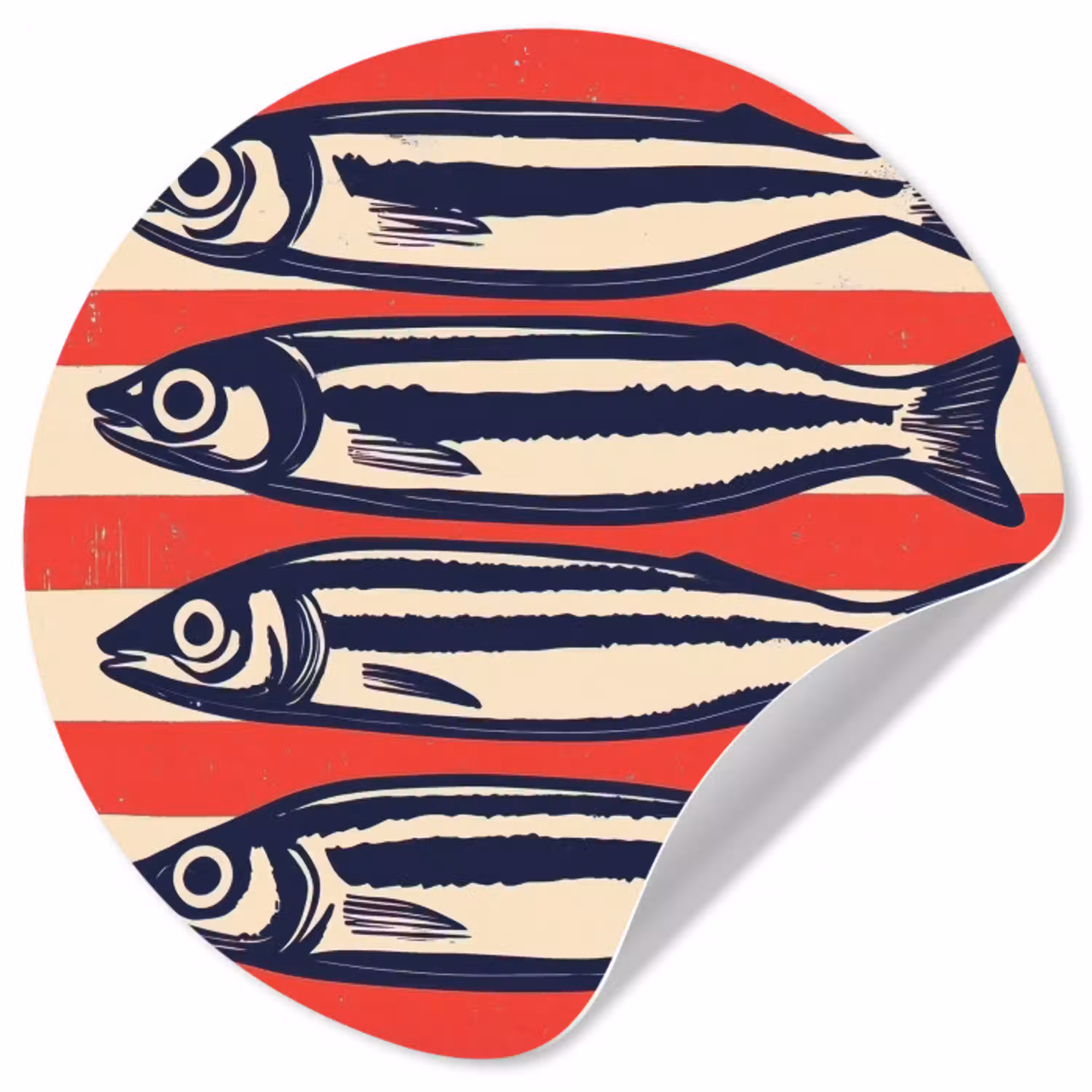 Sardines - Rood en beige strepen Wandcirkel behangsticker klein -3d