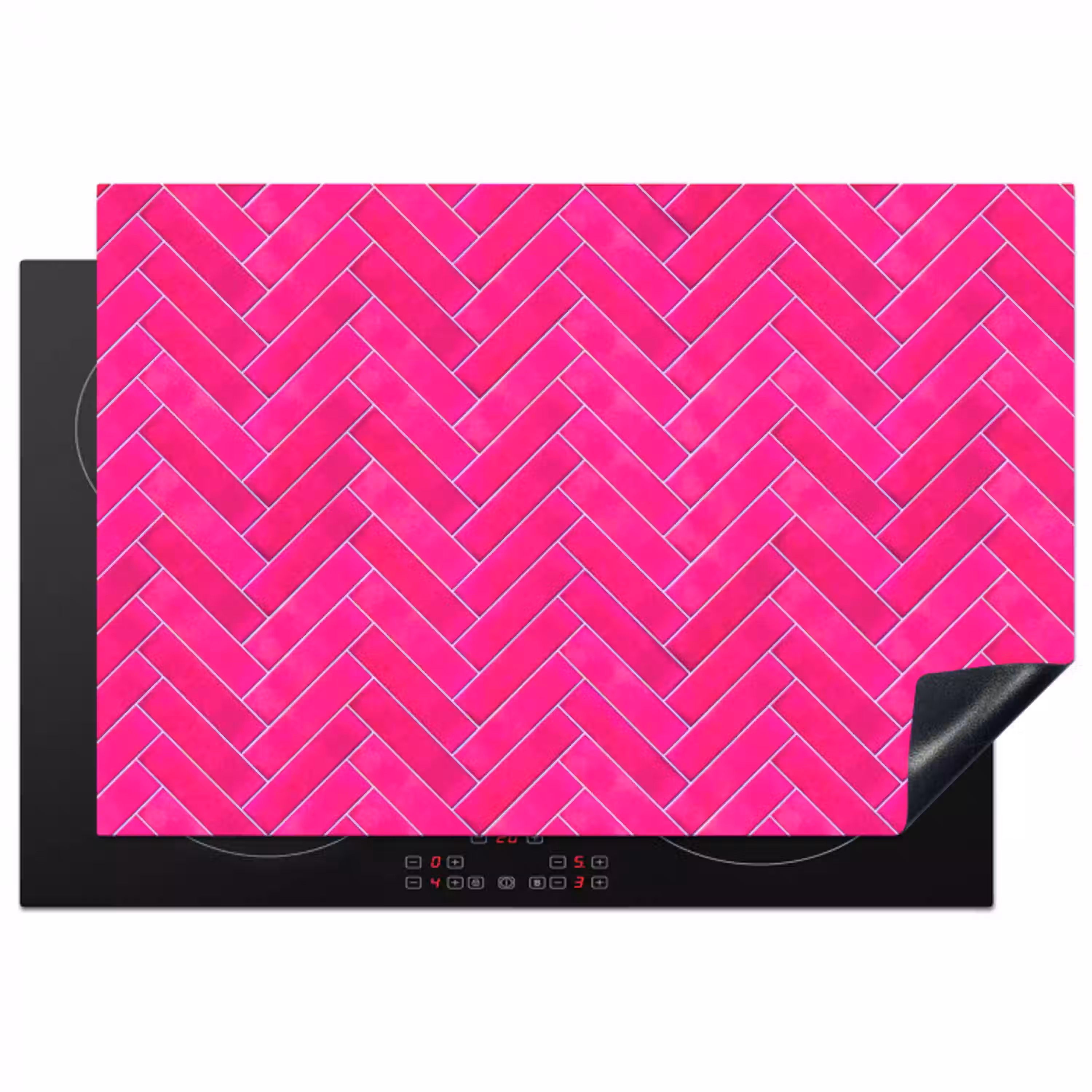 Visgraat - Wandtegel - Fuchsia - Roze Inductie beschermer vinyl 3mm klein 276 -3d