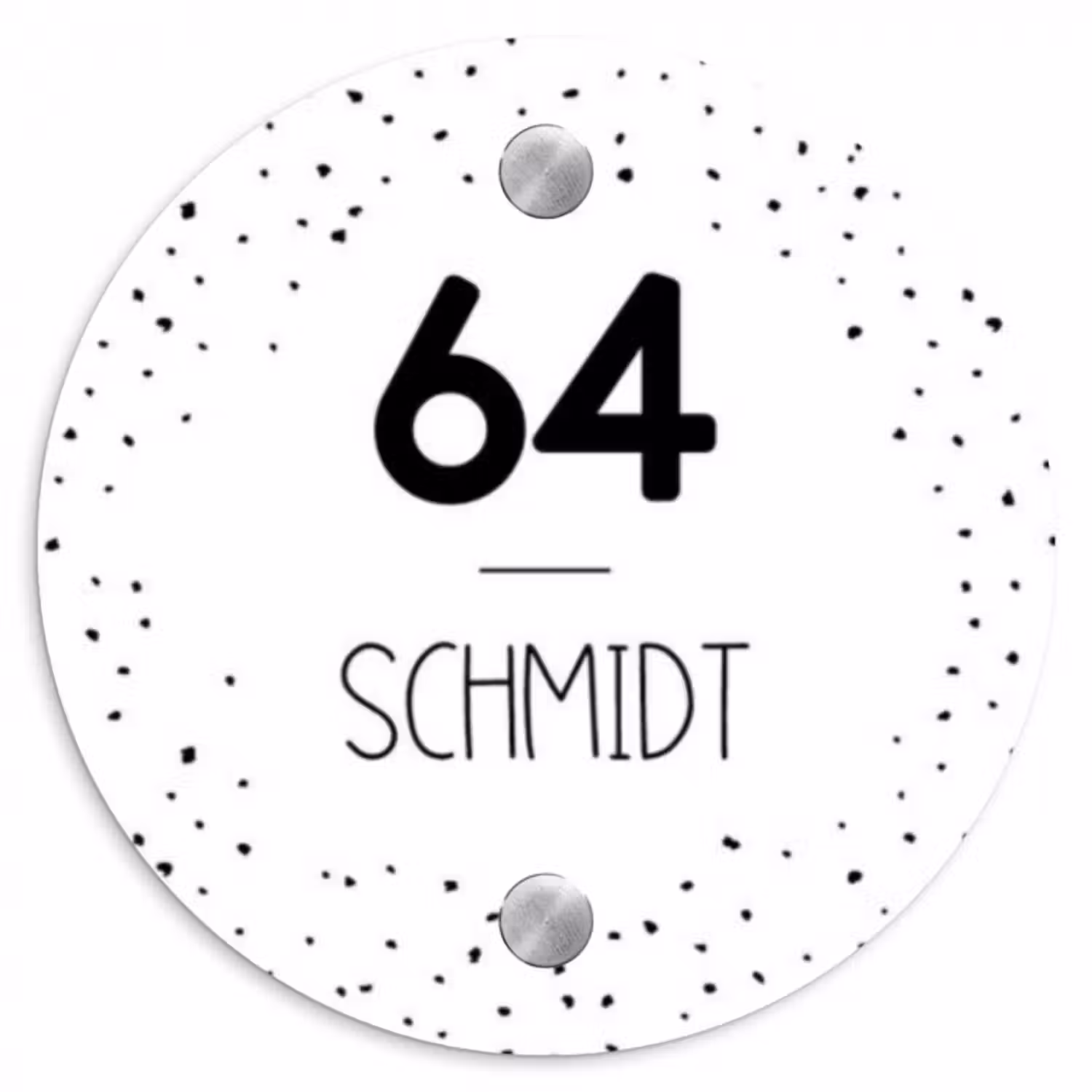 Namensschild Haustür Rund – Weiß mit Polka Dots - Modern