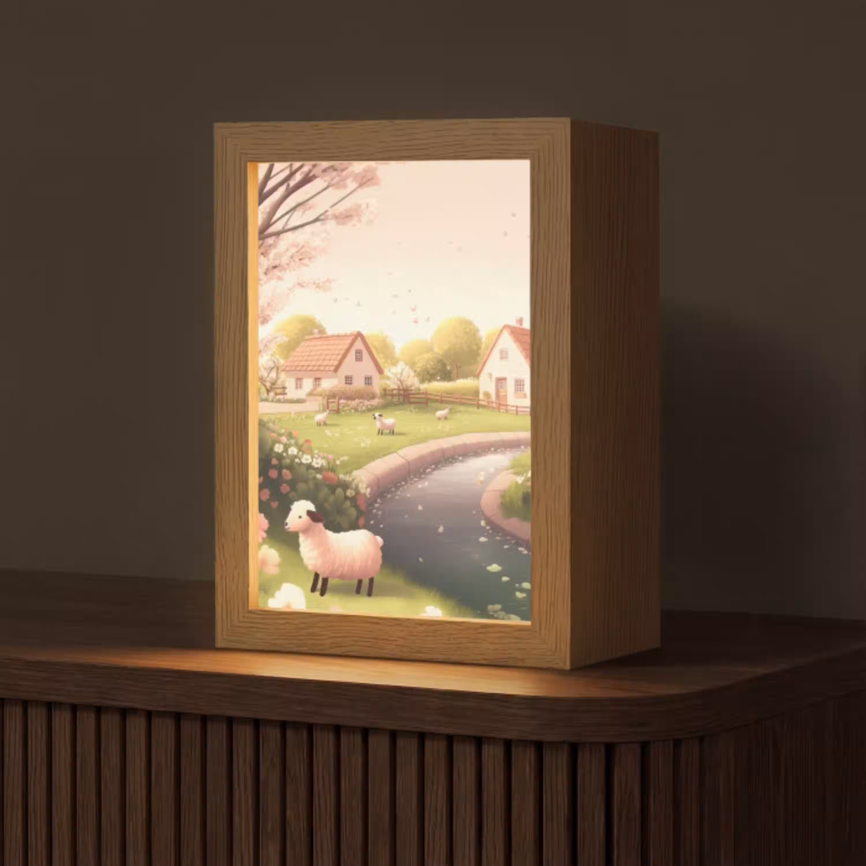 Schapen - Huisje - Platteland Light Box met kabel (Tafellamp) klein -z3d_website
