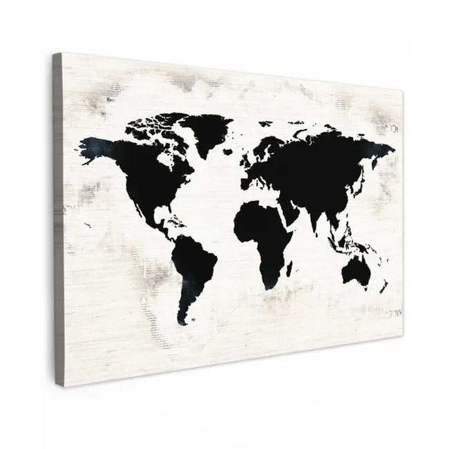 Wereldkaart - Zwart - Hout canvas 2cm klein -z3d