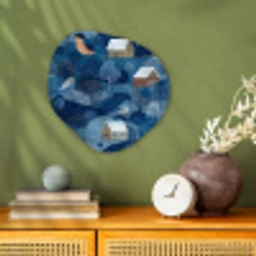 Huisjes - Vogels - Sneeuw - Winter - Blauw Wandcirkel Organisch Forex 3mm klein 629 -sfeer2