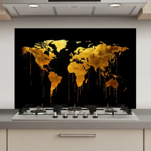 Wereldkaart - Goud - Druipen - Zwart keuken achterwand spatscherm klein -3d_website
