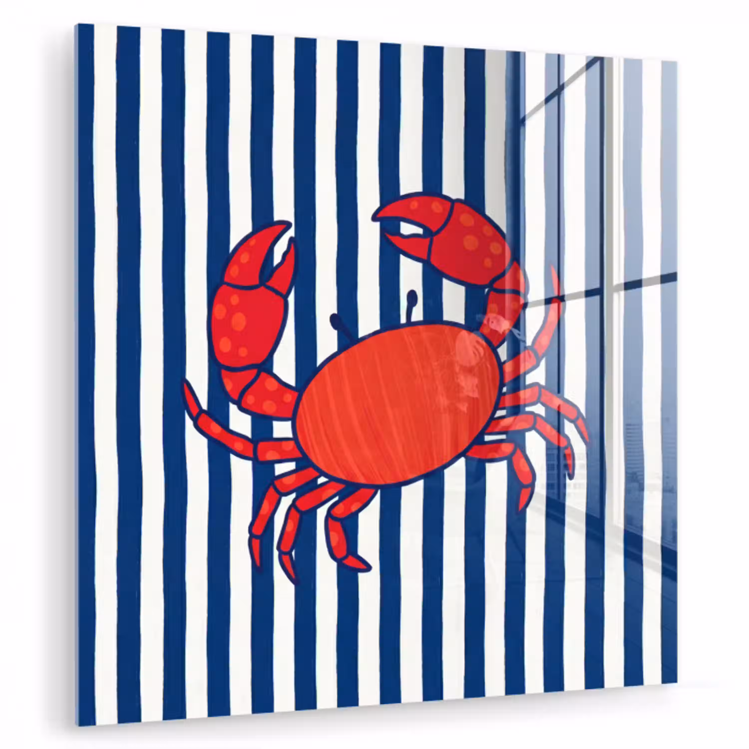 Krab - Strepen - Zeeleven - Illustratie - Rood plexiglas 5mm klein -zzzproduct_nieuw